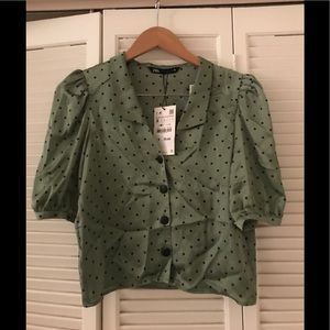 Zara satin polka dot cropped top